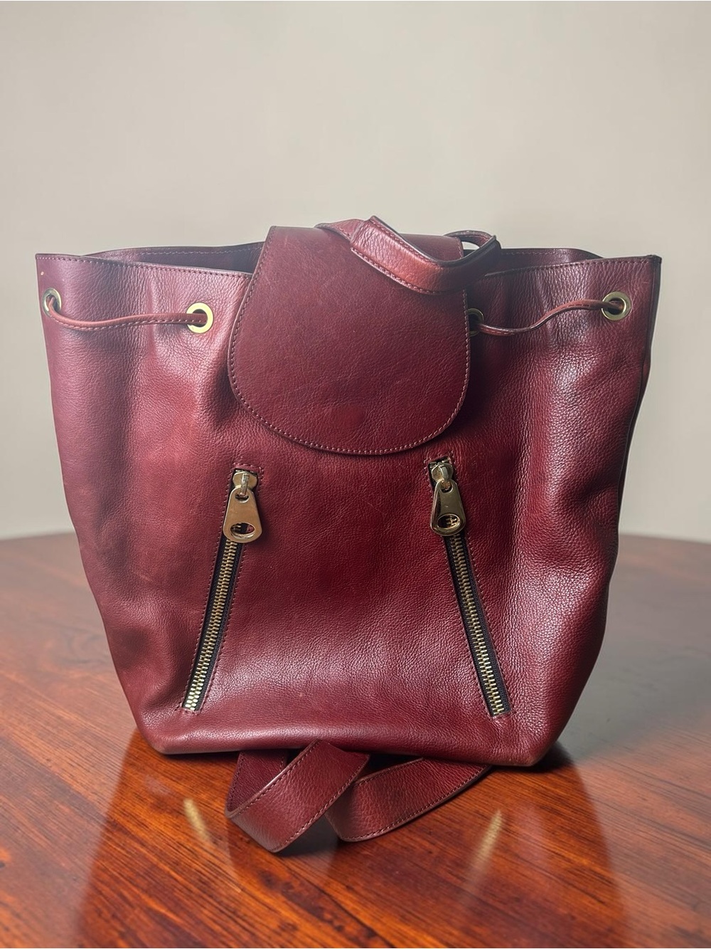 Alberta Di Canio Burgundy Italian Leather Backpack Gold Hardware